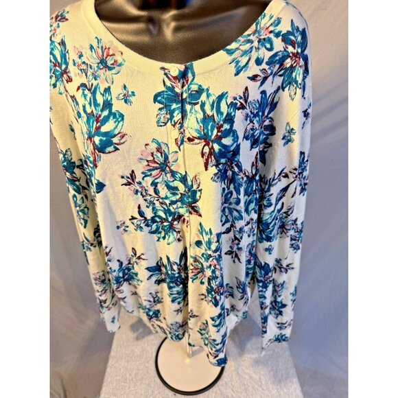 NWT Time and Tru Cardigan Sweater White Blue Floral Button Up XL 16/18 Womens - Picture 1 of 2